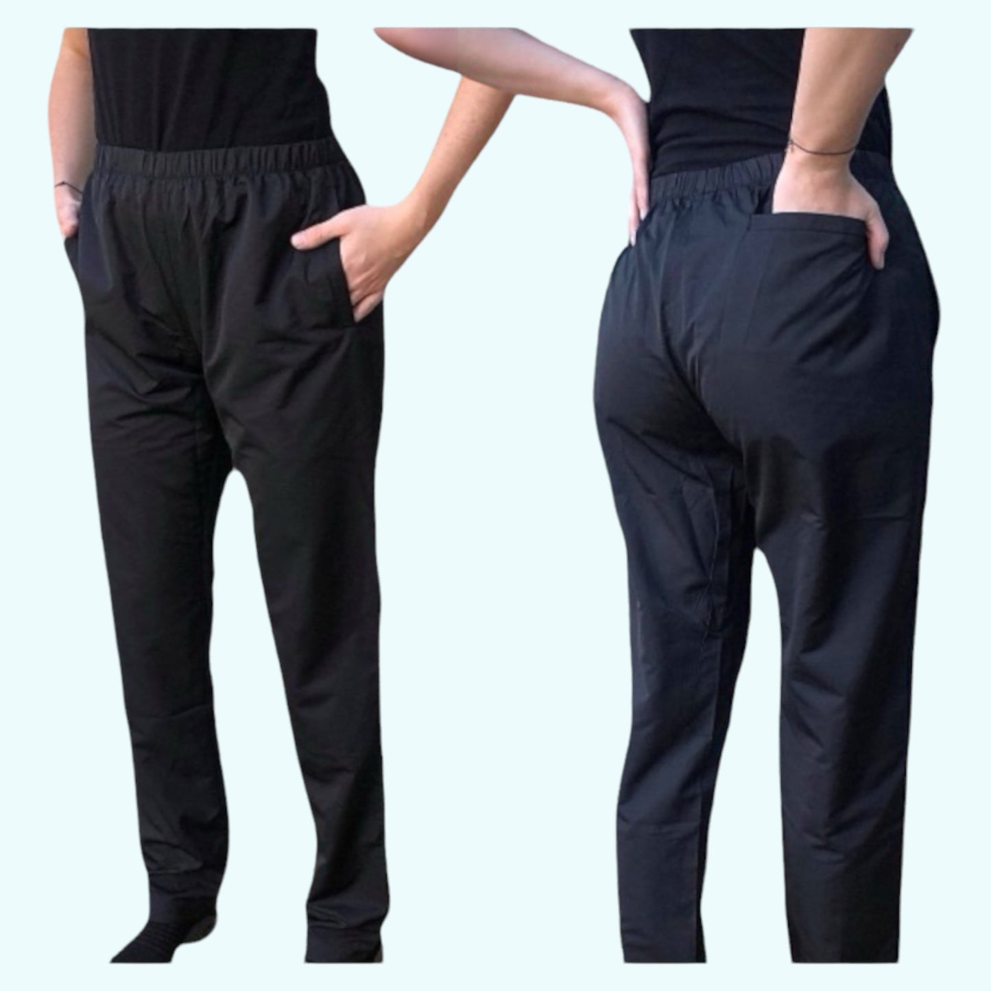 Hair Resistant Grooming Trousers In black with elasticated waist.
