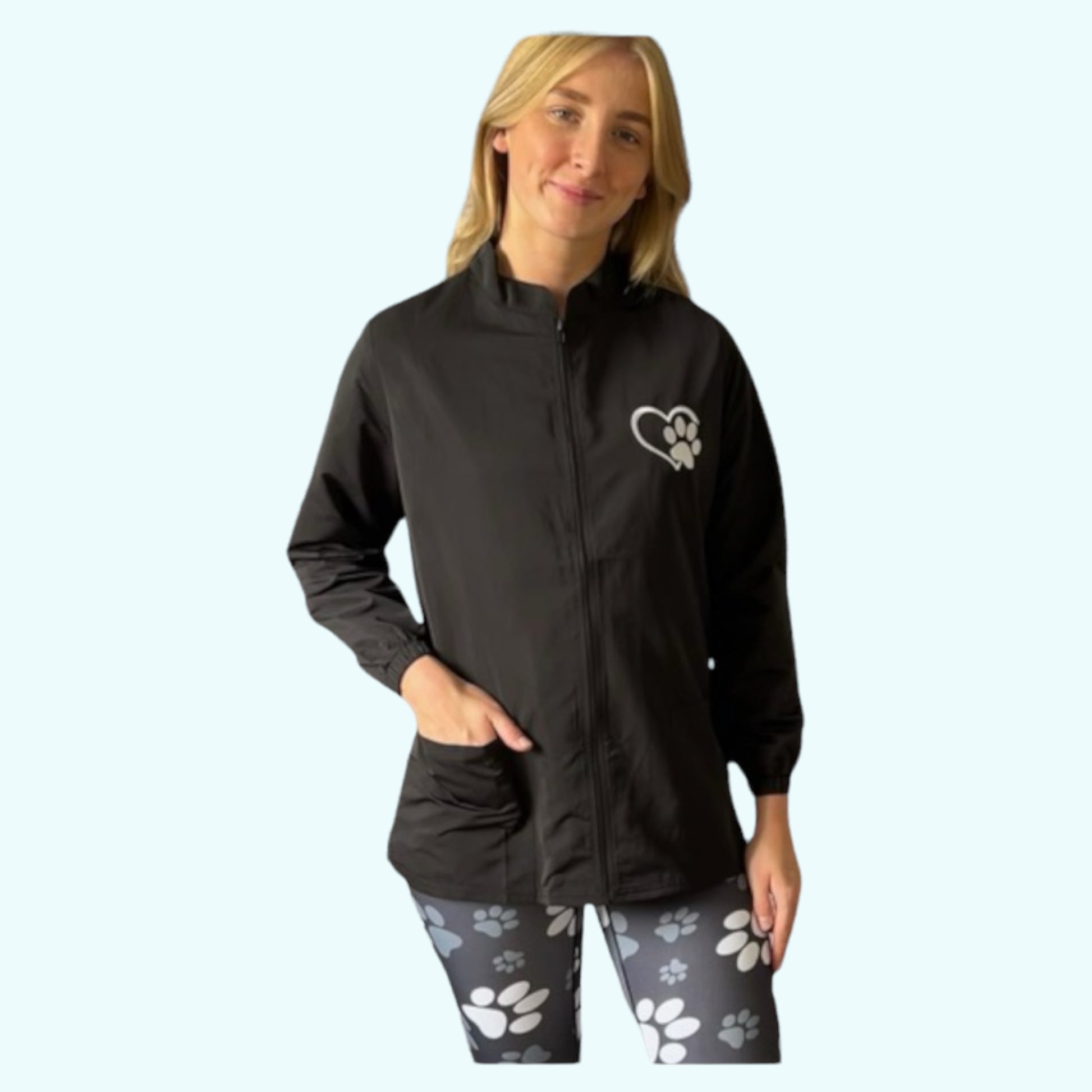 Long sleeved zip up hair resistant tunic in  black - GroomtecApparel