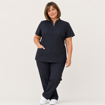 Hair Resistant Dog Grooming Tunic- Zip Front-  Plain Black No Logo!