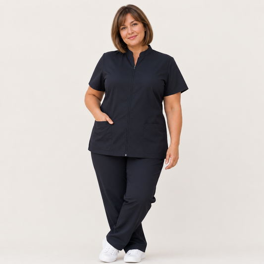 Hair Resistant Dog Grooming Tunic- Zip Front-  Plain Black No Logo!