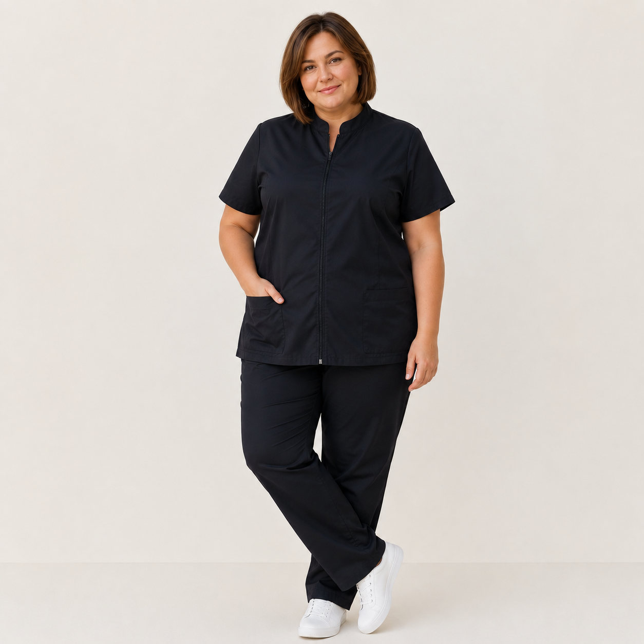Hair Resistant Dog Grooming Tunic- Zip Front-  Plain Black No Logo!