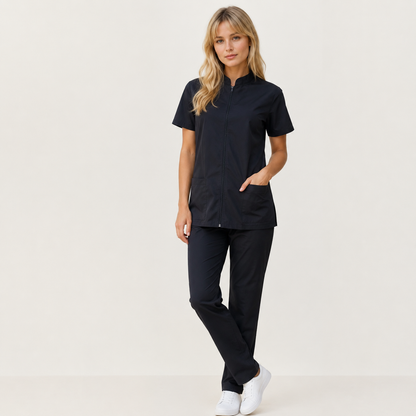 Hair Resistant Dog Grooming Tunic- Zip Front-  Plain Black No Logo!