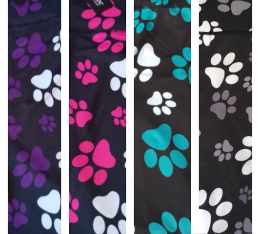 Hair resistant Paw Print Leggings  Available in either purple pink turquoise or grey . Perfect foe dog groomers GroomtecApparel