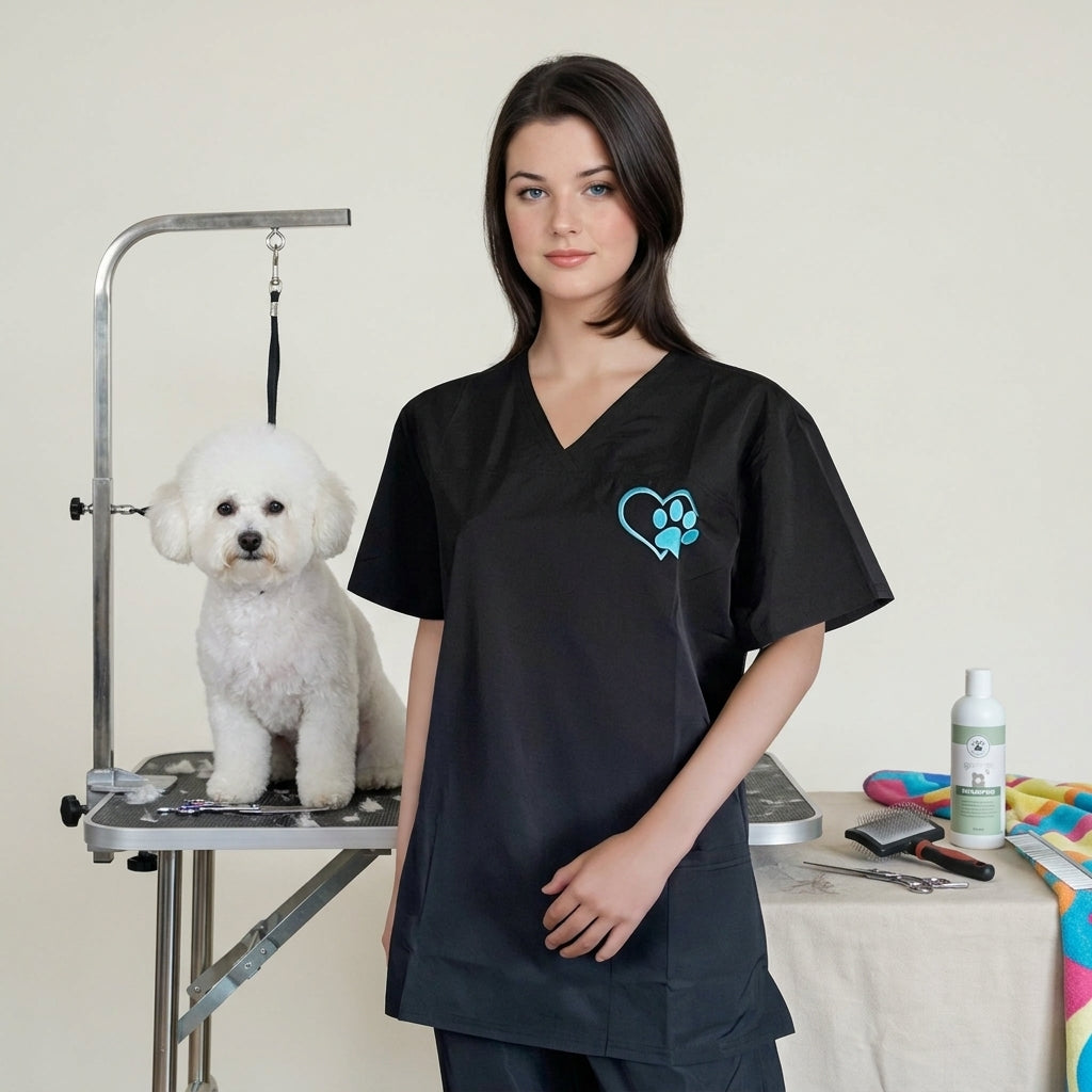 Hair Resistant Dog Grooming Tunic | V Neck Front Grooming Uniform UK